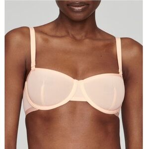 New CUUP The Balconette Mesh Bra Size 30F Blush Beige Nude Underwire Sheer Sexy‎